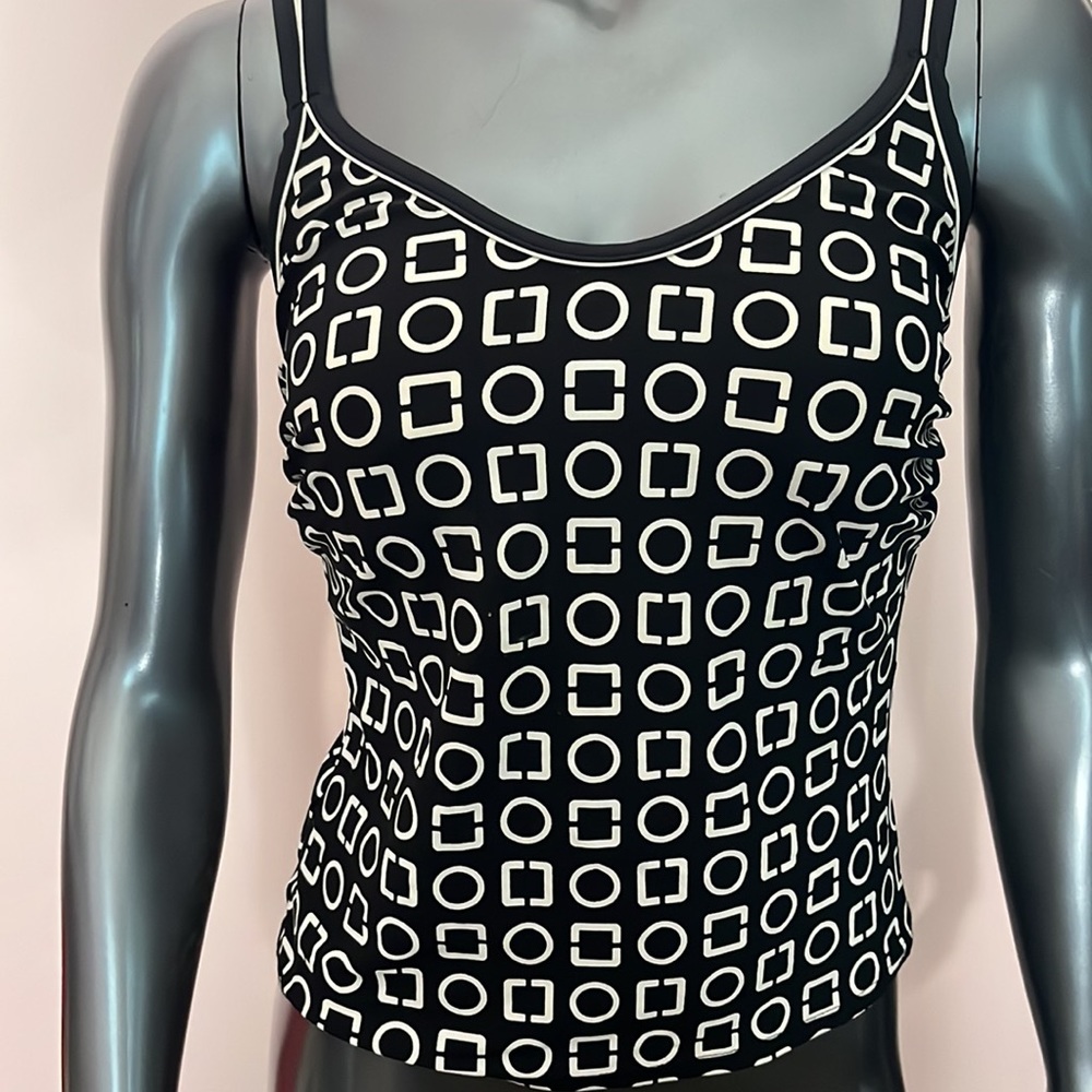 Jamaica Bay B&W Geometric Print Extra Support Tankini Top size 10D